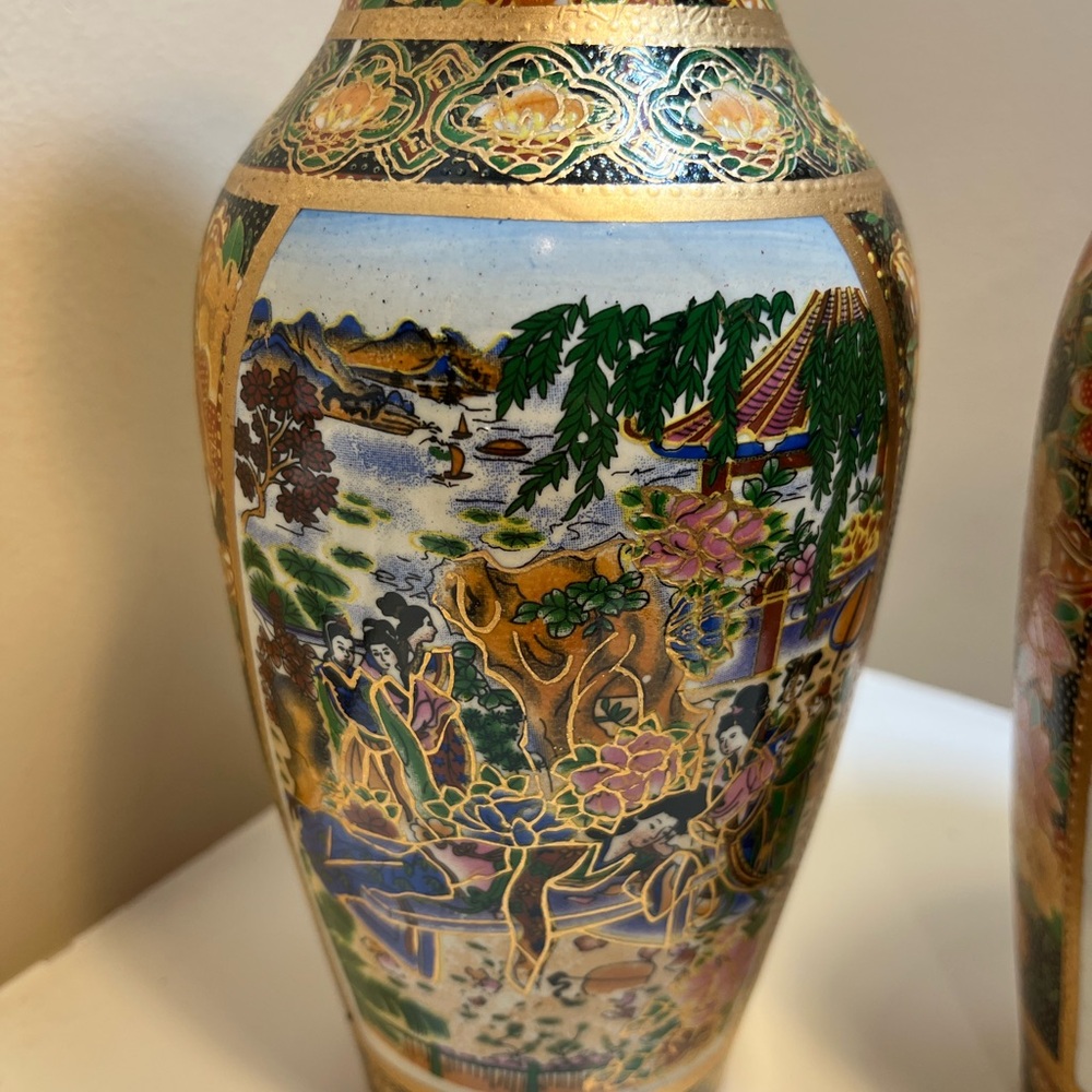 Vintage Samsuma Style Hand Painted Vases - Picture 2 of 7